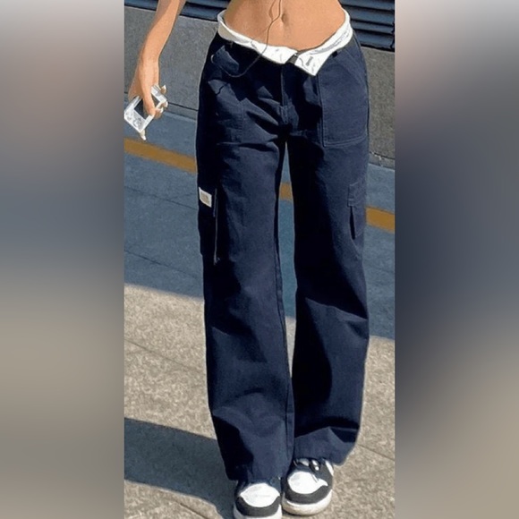 REFASHION THE FUTURE FOLD OVER WAIST Y2K STRAIGHT LEG PANTS.  New without tag. - Picture 1 of 15